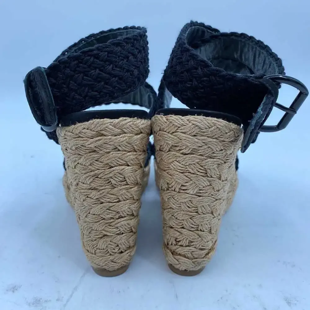 Stuart Weitzman Black Tan Woven Espadrille Wedges | Regular US10